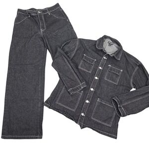 Denim Pants Jacket Utility Suit Set PrettyLittleThing Dark Wide Leg 4 (30) M / S